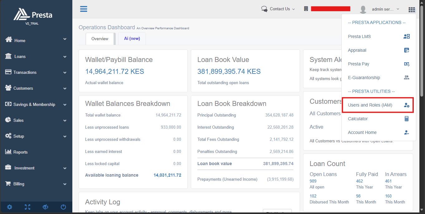 Figure 2.2a Accessing User Management from the LMS Dashboard
